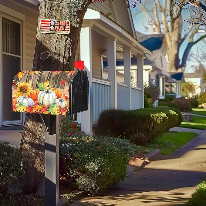 Welcome Fall Sunflower Pumpkin Maple Leaf Magnetic Mailbox Cover Standard Size 18X21 Letter Box Covers Decor for Outdoor Home Garden