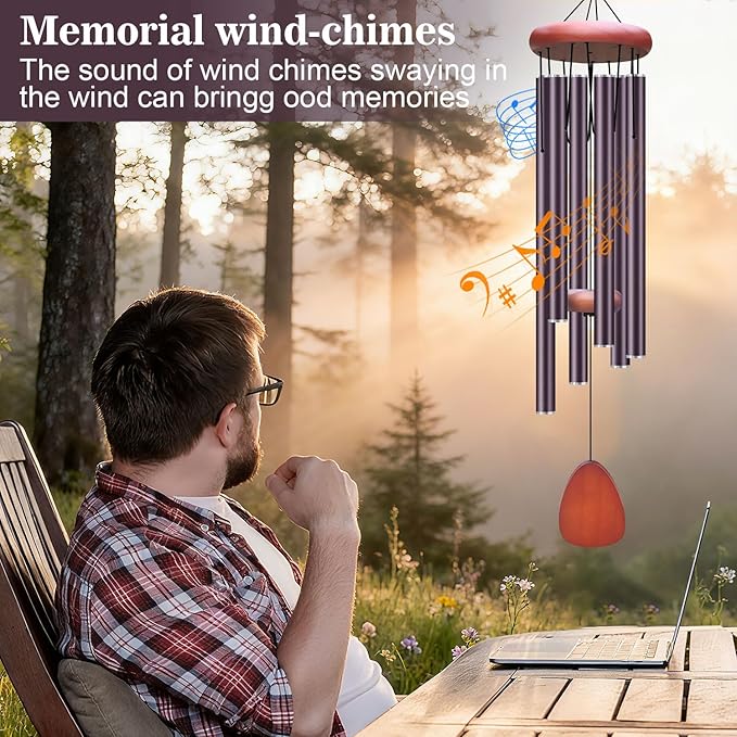 Large Aluminium Wind Chimes Outside, Soothing Melodic Memorial Sympathy Wind Chime, Suitable Outdoor Garden Decor, Gift for Mom Women Neighbors (Brown Wind Chime -36“)