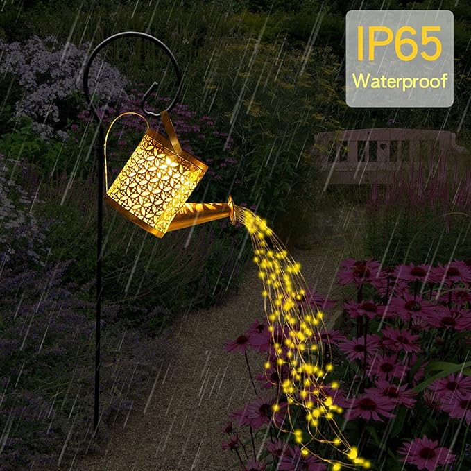 Solar Watering Can with Lights, Small Outdoor Lanterns Hanging Waterproof Garden Decor, Retro Metal Kettle Solar Light for Table Patio Yard Pathway Walkway (with Install String Light)