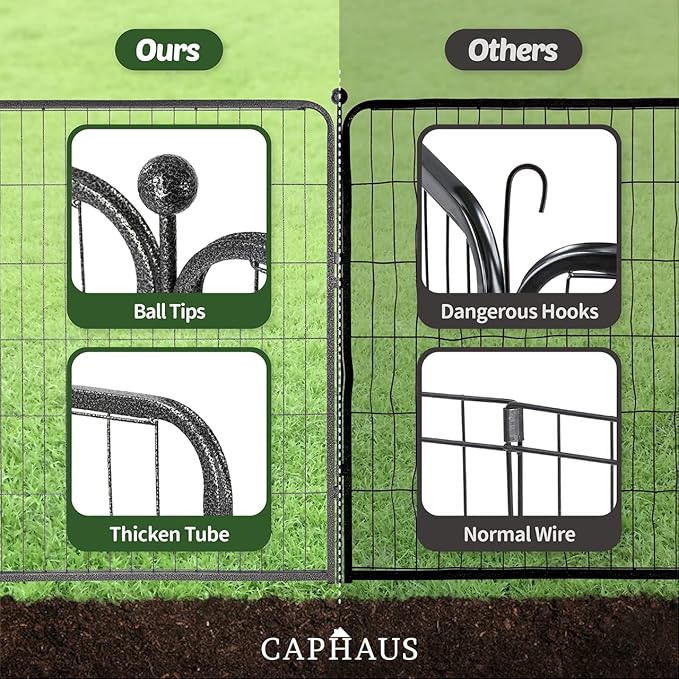 CAPHAUS Decorative Garden Fence, 32 Inch x 21 FT Heavy Duty Iron Fencing Landscape Patio Flower Bed Animal Barrier Border Edging Section, Panel Decor, Folding Wire Fence for Yard for Dog Outdoor