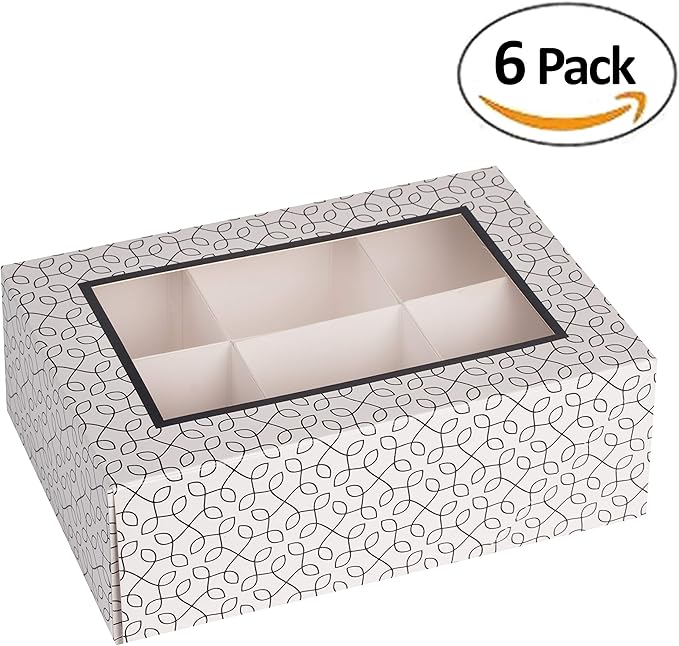 Hammont Window Box with Six Sections - 6 Pack - 7”x5”x2.5” - Black Colored Versatile Bakery Boxes Perfect for Sharing Snacks and Cookies | 6 Insert Sections Gift Boxes