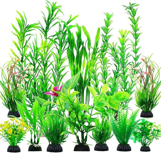 CousDUoBe 12pcs Fish Tank Accessories Aquarium Decorations Green Plants, Green Fish Tanks Decoration Plants, Fish Tank Decor, Aquarium Decor Plastic Plants