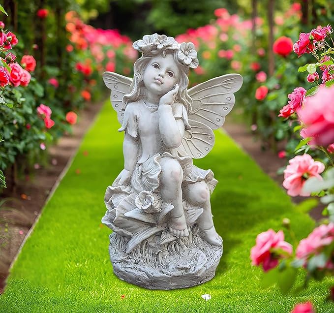 12.8 '' Outdoor Angel Statues for Garden - Fairy Garden Figurines, Lovely Flower Fairy Garden Decor, Ornaments for Patio, Yard, Lawn, Gifts for Mom, Grandma