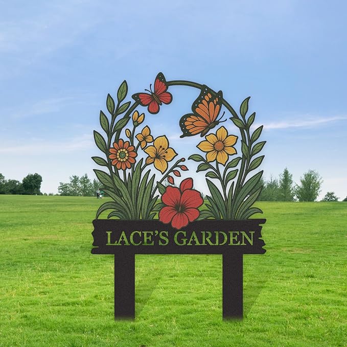 Personalized Garden Signs, Colorful Butterfly Garden Decor for Outside, Decorative Yard Stakes, Metal Yard Art, Patio Decor, Custom Last Name Sign, Lawn Art, Housewarming Gifts Color10