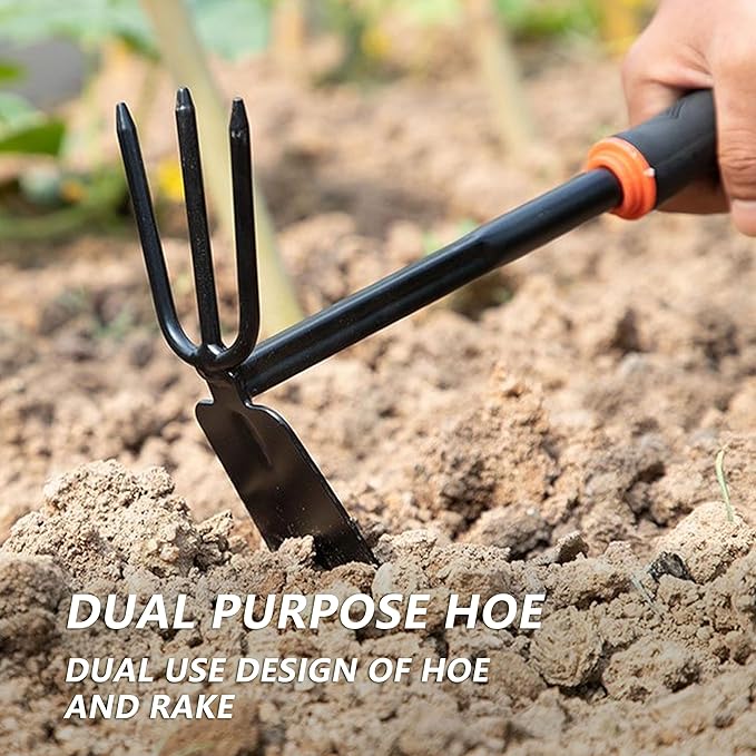 Arinasun Garden Tool Set, 4 Pieces， Including 2 Shovels,1 Rake, 1 Cultivator, Rust-Resistant lron Tools, Rubber Grip Handles