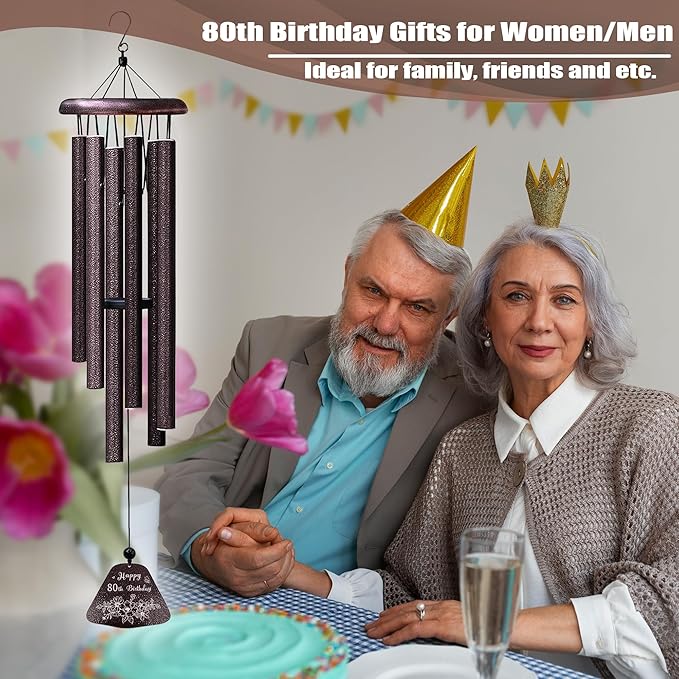 80th Birthday Gifts for Women/Men, 80th Birthday Decorations 32” Wind Chimes Outside, 80 Year Old/1945 Bday Gifts for Men/Women