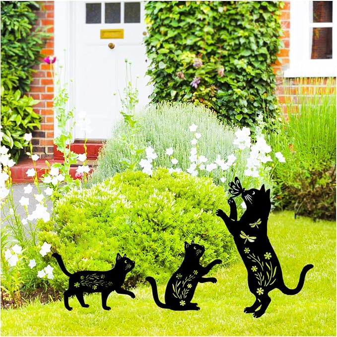 Cat Metal Garden Stakes Decorative Cat Gifts for Women/Men,Black Silhouette Statues for Yard Art,Outdoor Decor,Outside,Patio,Lawn Ornaments,Garden Decorations