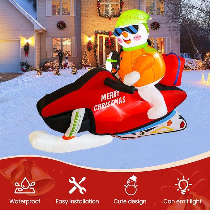 8FT Christmas car Inflatable Old Man, Santa Claus Snowman Penguin Driving Racing car, Built-in LED Lights and Blower, Inflatable Outdoor Decoration Lawn Patio Christmas Outdoor Decoration