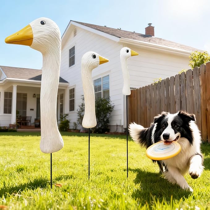 Mingzhang Garden Porch Goose Statues Decor 3PCS Goose Garden Stake Figurines for Outdoor Lawn Garden Yard Patio Decoration Housewarming Birthday Gifts for Women White