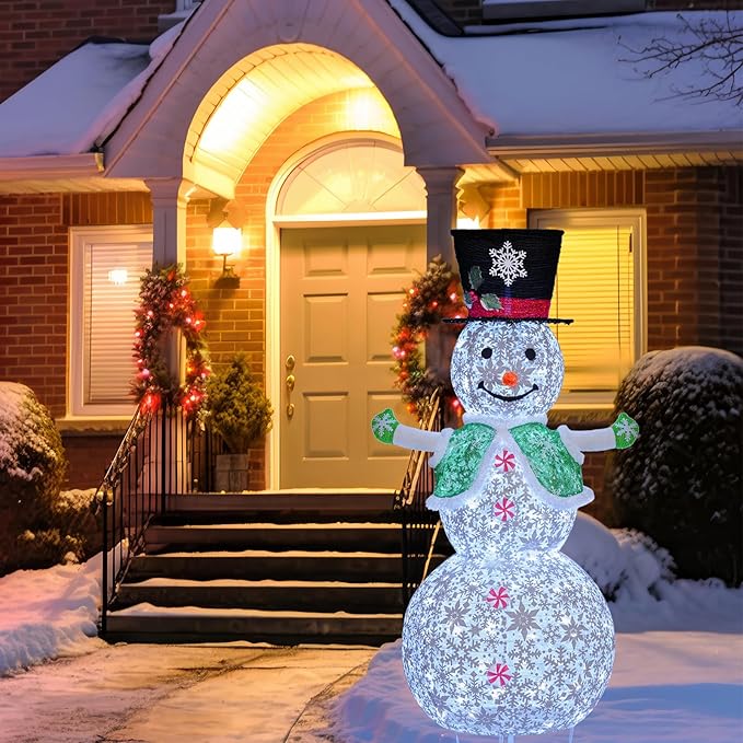 Lighted Snowman Outdoor Christmas Decorations, 4.1FT(51-inch) Large Collapsible Outdoor Snowman with Green Scarf and Vest, Pop Up Snowman for Indoor/Outside Yard Xmas Lawn Decor