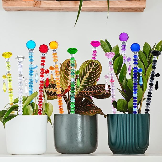 Exway 247 PCS DIY Fairy Wand Beaded Garden Stake Kits with Assortment Large Hole Beads 10 Crystal Stopper Top Threaded Rods and Sparkling Crystal Pendants for Outdoor Indoor Decor