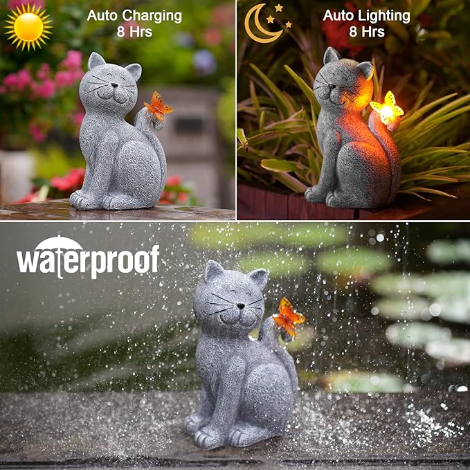 Nacome Cat Outdoor Statues for Garden: Outside Decor with Butterfly Clearance for Yard Art Lawn Ornaments Porch Patio Balcony Home House for Grandma Mom Women