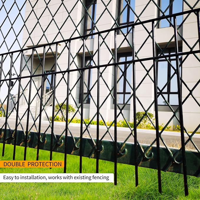 Adavin Small or Medium Animal Barrier Fence 10 Pack 24 in(L) X 15 in(H) Underground Decorative Garden Fencing, Dog Rabbits Fences Black Metal Fence Panel Ground Stakes for Outdoor Patio. Total 20 Ft
