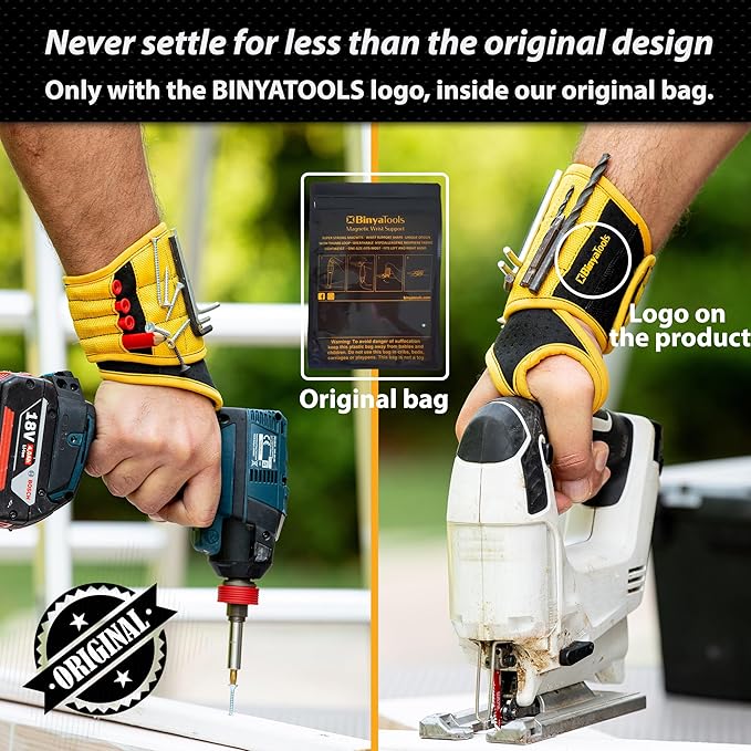 BINYATOOLS Magnetic Wristband for Tools Magnet Screw Holder Wrist Support Keeps Screws Nails, Drill Bits Handy Unique Tool Gadgets Men’s Gadgets Dad Gadgets Perfect Christmas Gifts Stocking Stuffers