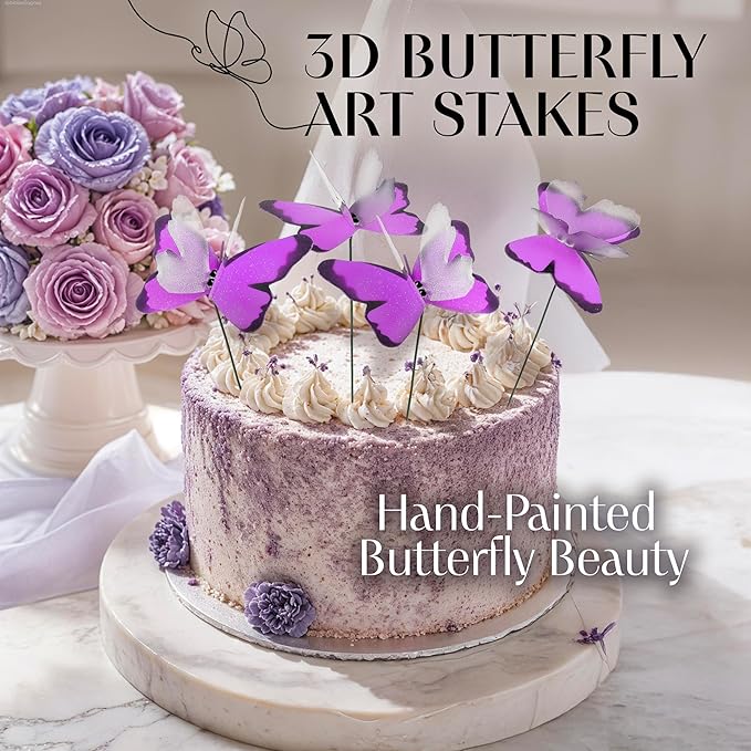 Handmade Purple Butterfly Garden Stakes Set of 7 - Decorative Outdoor & Indoor Plant Decor - Nature Lover Gift Idea by Air Aquarium Kushner