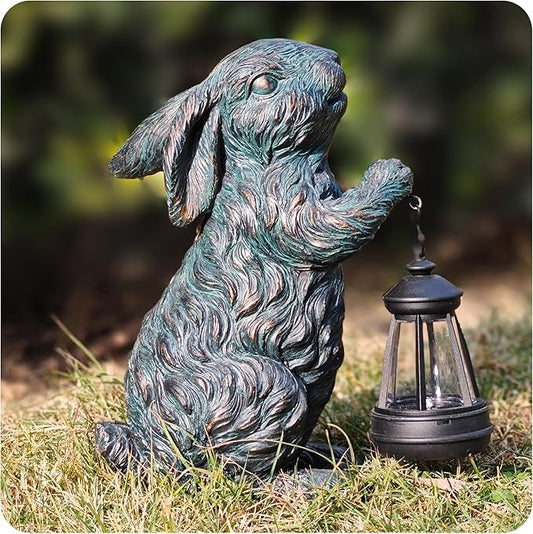 Solar Garden Outdoor Decor Bunny Statues,Figurine Decorations Rabbit for Yard Patio Lawn Balcony Ornament, Home Houses Holiday Lighting, Unique Housewarming Gifts for Mom Grandma Women Wife Sister