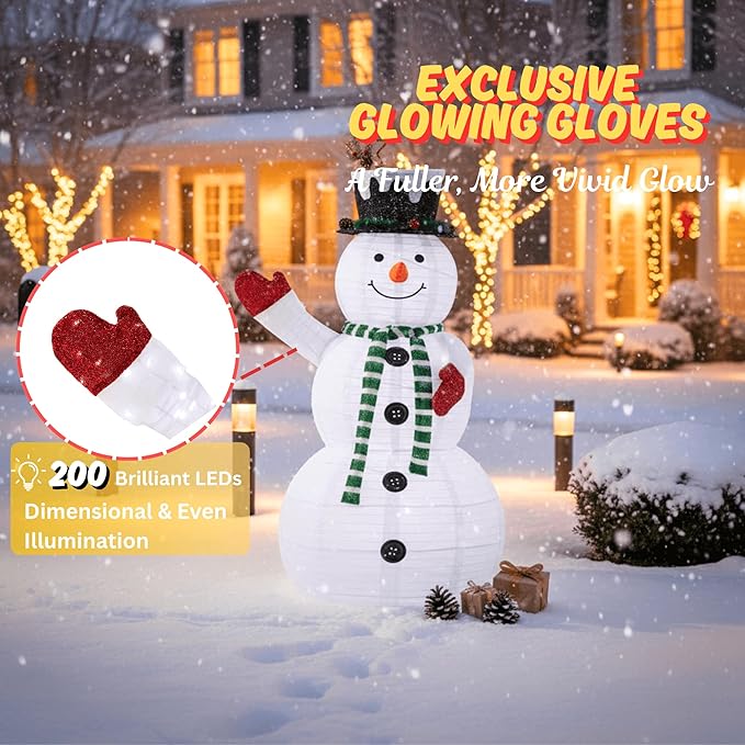 Christmas Decorations Outdoor, 60" Large White Snowman with Built-in LED Lights, Christmas Yard Decorations with Green Scarf and Magic Hat, Holiday Decor for Indoor Outdoor Use