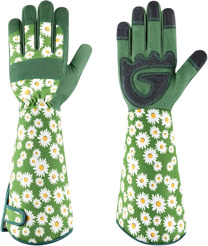 PHIRAH Gardening Gloves for Women Rose Pruning Thorn Proof Breathable Touchscreen Garden Gloves Long Forearm Protection Gauntlet Adjustable Flexible Working Gloves(Green, L)