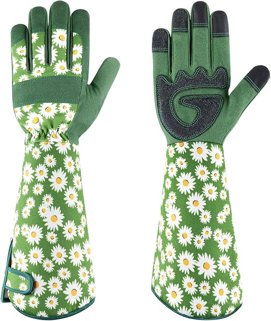 PHIRAH Gardening Gloves for Women Rose Pruning Thorn Proof Breathable Touchscreen Garden Gloves Long Forearm Protection Gauntlet Adjustable Flexible Working Gloves(Green, L)