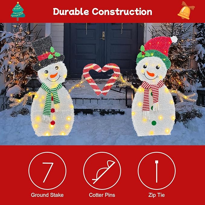 Outdoor Christmas Decorations, Light Up Snowman Couple, 32 Inch, Warm White LED Lights, Christmas Yard Decorations with 80 LEDs, 2M Cord, Weather-Resistant