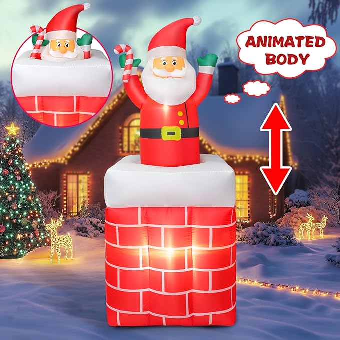 6FT Inflatables Santa Claus in The Chimney Up and Down, Christmas Blow Up Santa Claus Yard Outdoor Decorations with LED Lights for Indoor Yard Party Lawn Garden Winter Holiday Decor