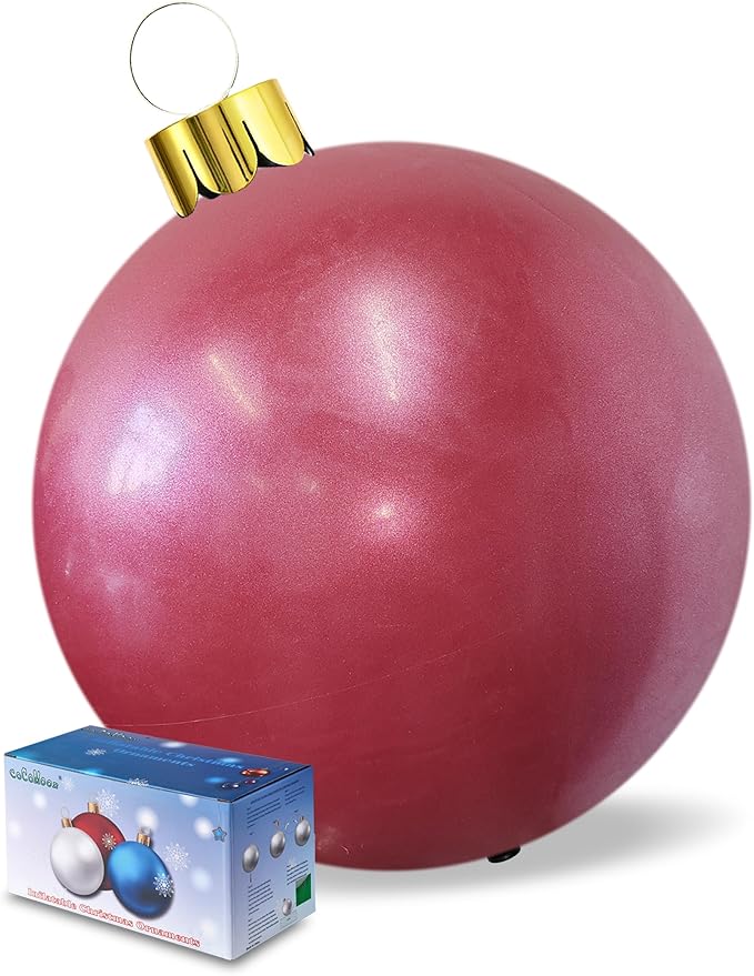 Inflatable Christmas Ornaments, 18" or 25" Oversized Outdoor Christmas Ball Ornaments, Holiday Yard Christmas Tree Decorations, Indoor and Outdoor Decoration Balls (25 inch, Red)