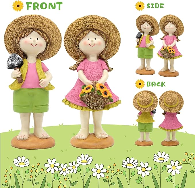 Spring Fairy Garden Figurines, Resin Summer Sunflower Garden Statue Set - H9inch Miniature Figurines Decor Indoor & Outdoor, Summer Decorations for Home, Yard, Patio Decor