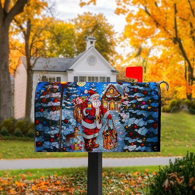 Father Christmas Mailbox Covers Magnetic Merry Christmas Mail Box Cover Santa Claus Mailbox Wraps Magnetic Standard Size 21x18 inch for Outside Garden Yard