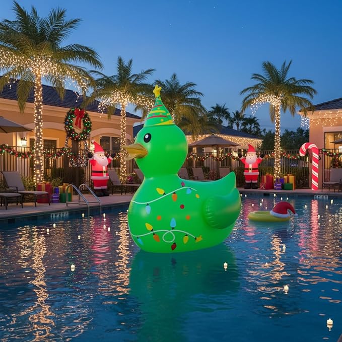 Hungdao 1 Pcs 4 Feet PVC Christmas Giant Inflatable Duck Huge Rubber Large Blow up Duck Christmas Pool Floats for Xmas Holiday Indoor Outdoor Pool Decorations (Christmas Tree)