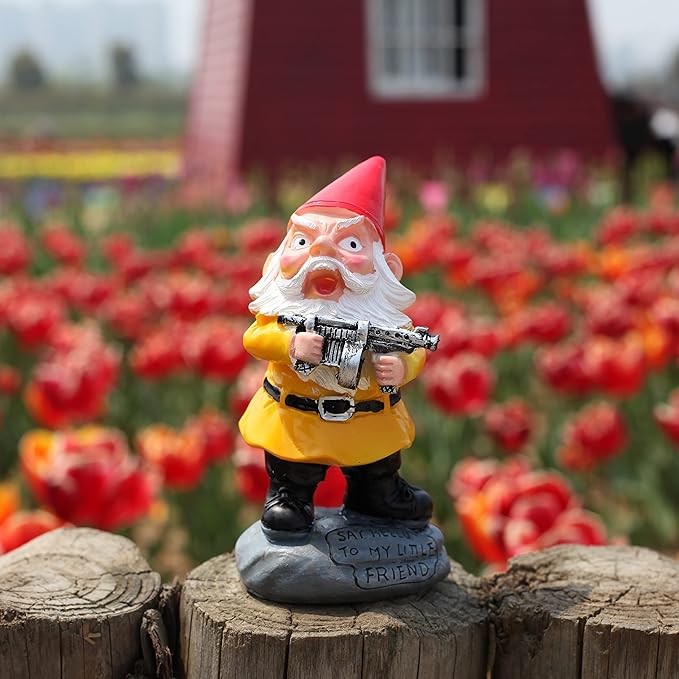 Funny Garden Gnome with Gun Military Gnome Fighting Outdoor Indoor Lawn Statue Patio Porch Decoration