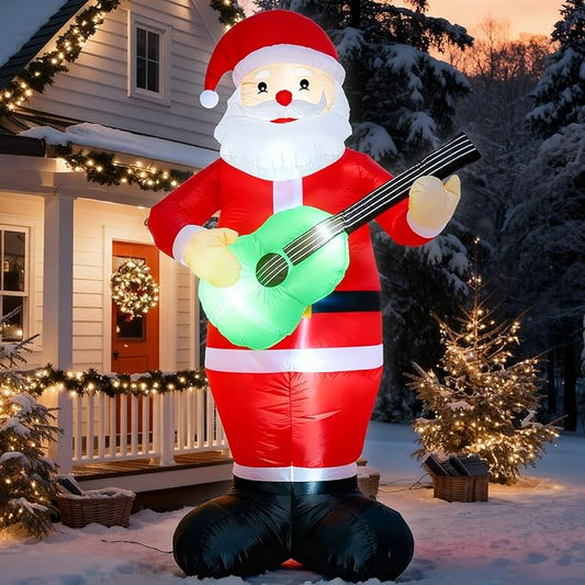TRMESIA 8FT Inflatable Santa Claus Decoration,Indoor Outdoor Christmas Decor for Yard Lawn Garden Holiday Parties LED Lighted for Festive Atmosphere,with Guitar Xmas Blow up Decoration