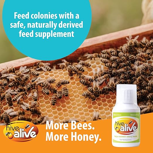 HIVE ALIVE Liquid Concentrate Bee Feed Supplement - Honey Bee Liquid Food Stimulant - Beekeeping Fall Spring Feeding Enhancer, Lowers Winter Mortality, Boost Gut Health, Colony Size - 100 ml, 10 Hives