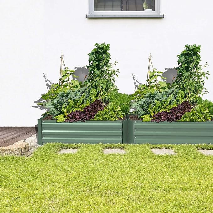 Aoodor 3 x 3 x 1 ft Outdoor Raised Garden Bed, Reinforced Galvanized Steel Planter Box for Vegetables, Flowers, and Fruits, Set of 2