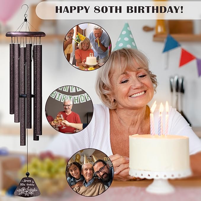 80th Birthday Gifts for Women/Men, 80th Birthday Decorations 32” Wind Chimes Outside, 80 Year Old/1945 Bday Gifts for Men/Women