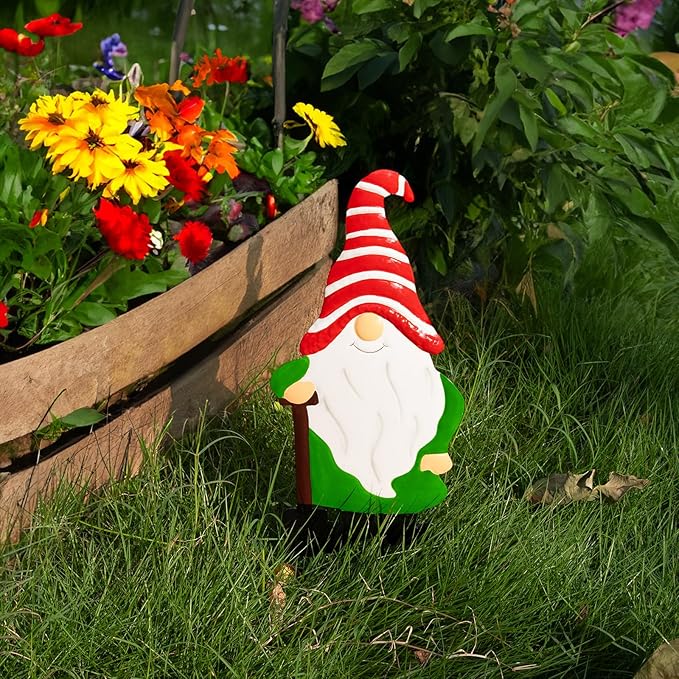 Metal Christmas Yard Signs Decor for Rust Prevention, Christmas Yard Stakes with Gnomes for Outside Garden Yard Lawn Porch Holiday Party(Red)