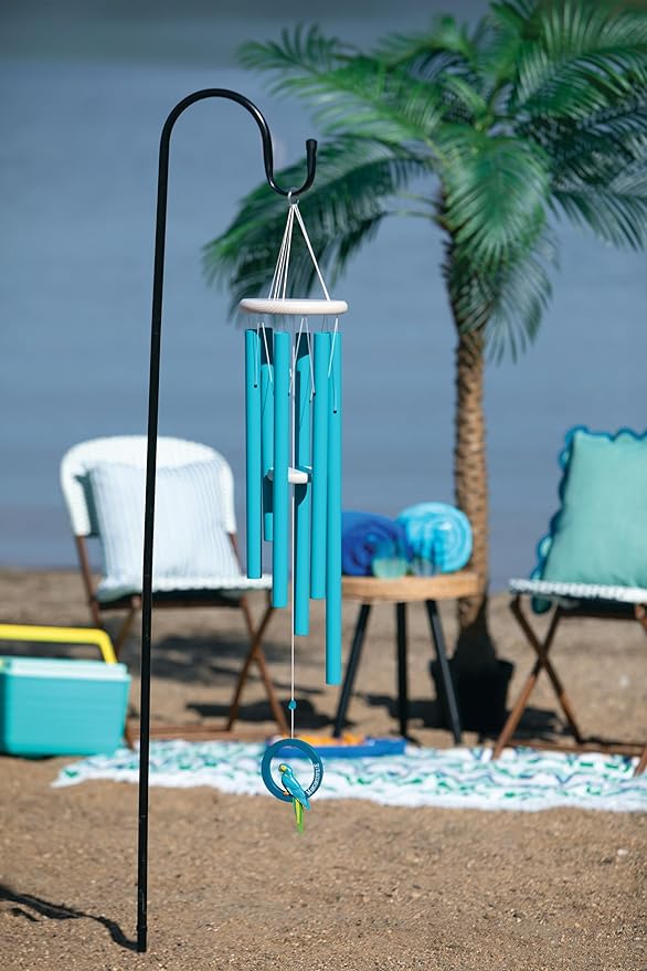 Woodstock Windchimes Margaritaville Parrot Windchime – (40") Outdoor Wind Chime for Porch Patio Garden Decor with Seaglass Blue Tubes and Painted Feather