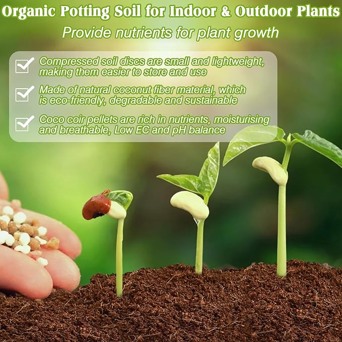 ZeeDix Coco Coir Potting Soil, 50pcs 40mm Compressed Coconut Fiber Seed Starter Soil Pellets, Coco Peat Soil Discs for Indoor Outdoor Plants, Herbs, Houseplants, Flowers, Succulents, Vegetables