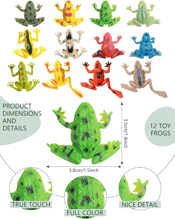22 Pcs Water Lily for Ponds Plastic Frog Figures Set, Include 12 Plastic Frogs and 5 Floating Lotus 5 Water Lily Artificial Pond Plants for Garden Home Decor Party Favor