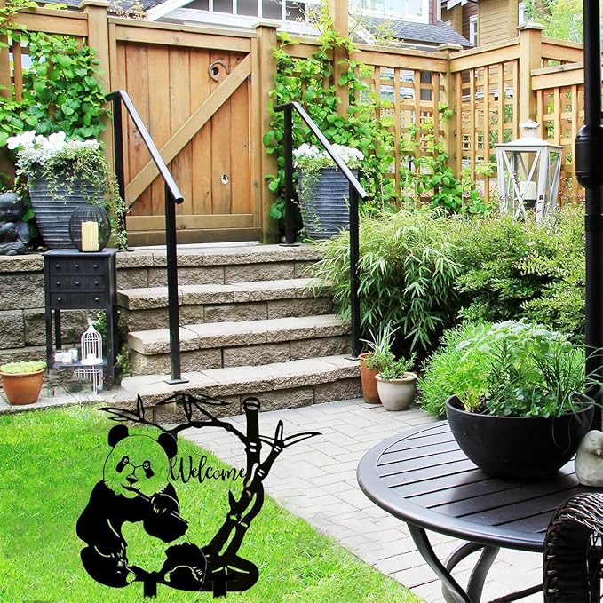 Panda Garden Decor for Outside Silhouette Statues Garden Stakes Outdoor Metal Animal Decorations Yard Art for Patio Lawn Ornaments Birthday Gift for Women Mom Men 13.78 * 11.81 inch / 35 * 30cm