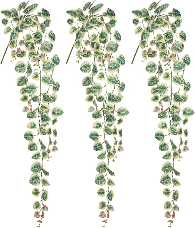 Briful 3 Pack Fake Hanging Plant 39.3" Artificial Hanging String of Hearts Plant Faux Trailing Vine with Heart-Shaped Leaves Lush Cascading Fake Geenery for Home Wall Garden Patio Shelf Decor