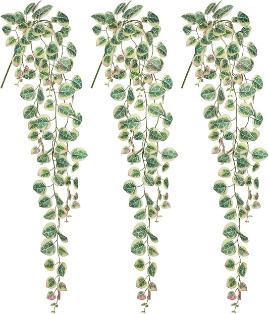 Briful 3 Pack Fake Hanging Plant 39.3" Artificial Hanging String of Hearts Plant Faux Trailing Vine with Heart-Shaped Leaves Lush Cascading Fake Geenery for Home Wall Garden Patio Shelf Decor