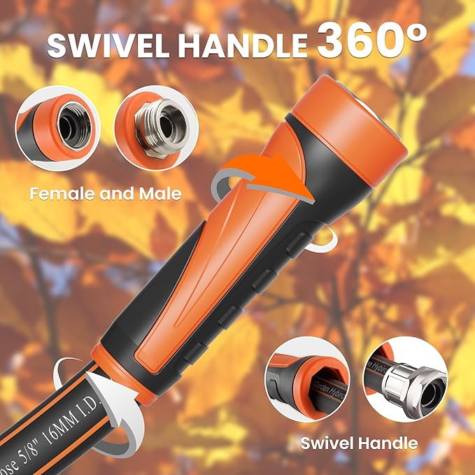 Giraffe Tools Garden Hose 75ft x 5/8", Water Hose Heavy Duty, Flexible, Lightweight Hybrid Hose with Swivel Handle, Male to Female Fittings, Burst 600 PSI