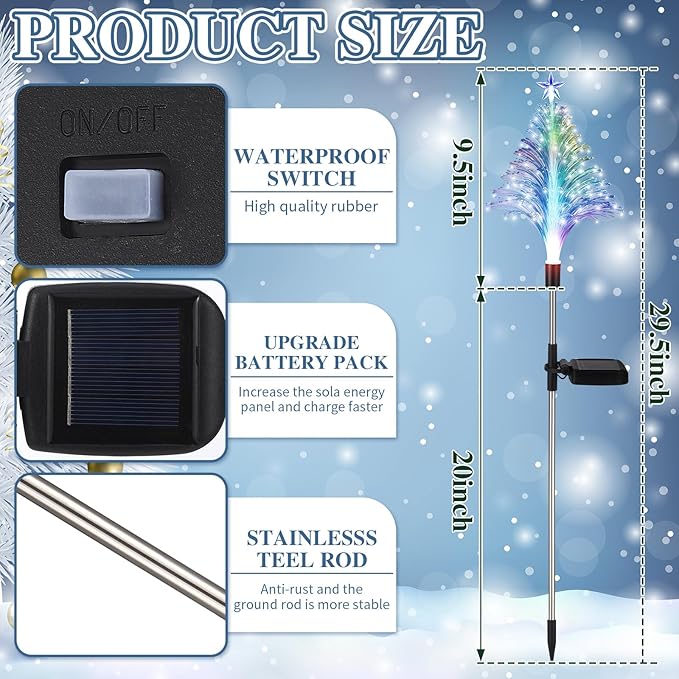 Baquler 2 Pcs Solar Christmas Tree Garden Stake Lights Outdoor Christmas Tree Yard Decorations Multicolor LED Solar Stakes for Pathway Lawn Patio Xmas Ornament(Colorful)