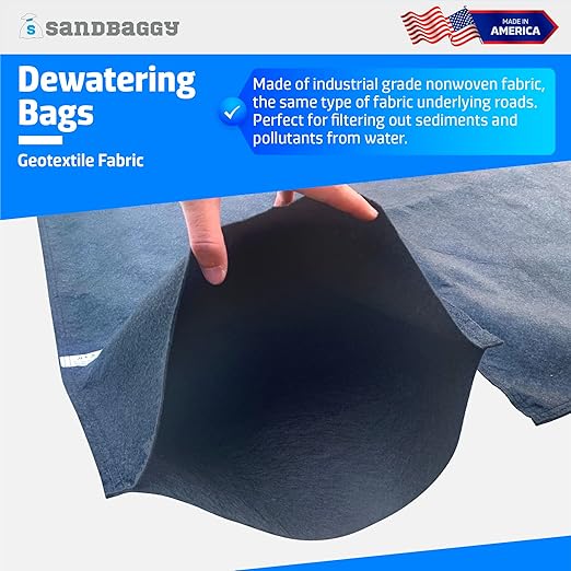 Sandbaggy Dewatering Bags - Made in America - Filters Sediment, Silt, Oil, Sludge - Use for Construction Sites, Dredging - Material: Non Woven Geotextile Fabric (5 ft x 5 ft, 1)