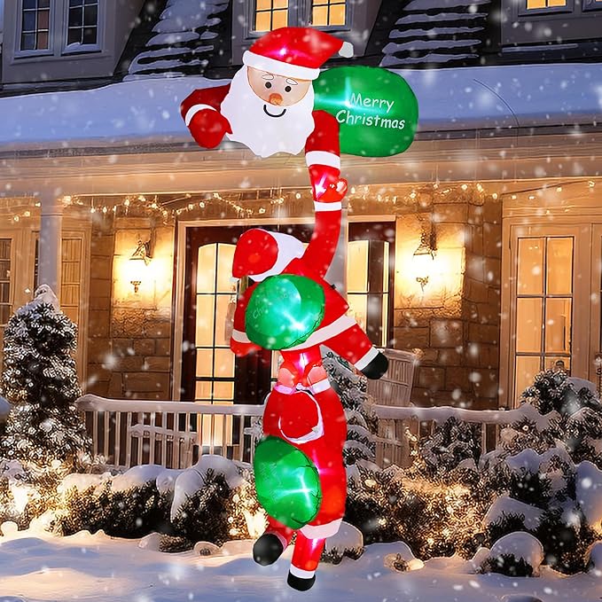 8FT Giant Christmas Santa Claus Inflatables Outdoor Decorations Blow Up Cute Christmas Decor Built-in LED Xmas Yard Outside Indoor Party Lawn Garden Porch Lawn Holiday (8FT Santa Claus)