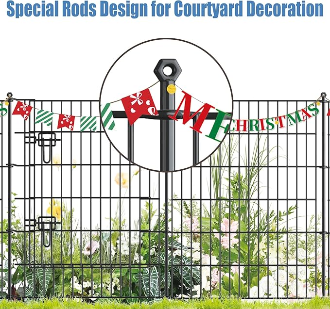 16 Panels Garden Fence,Rustproof Metal Fence Panels - 32in (H)×37.8ft (L) Garden Fencing Animal Barrier with Gate,Dog Fence Outdoor for Yard
