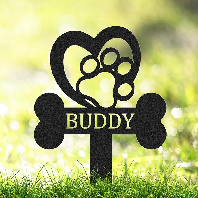Personalized Custom Dog Memorial Sign, Outdoor Grave Marker with Dog Paw, Heart & Claw Design, Pet Sympathy Gift