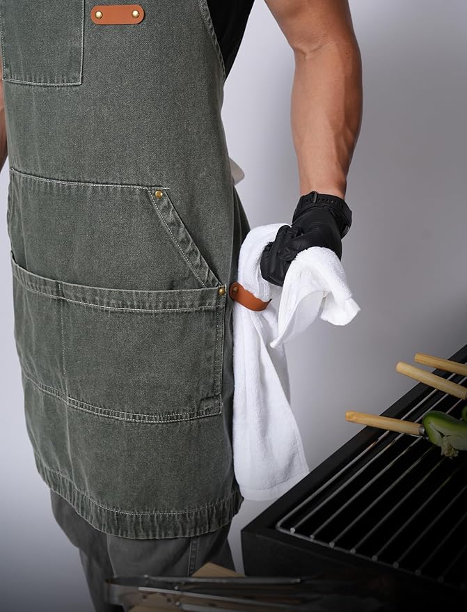 Denim Bbq Apron for Men Women with Pockets Adjustable Cross Back Chef Aprons for Kitchen Cooking Grilling Working