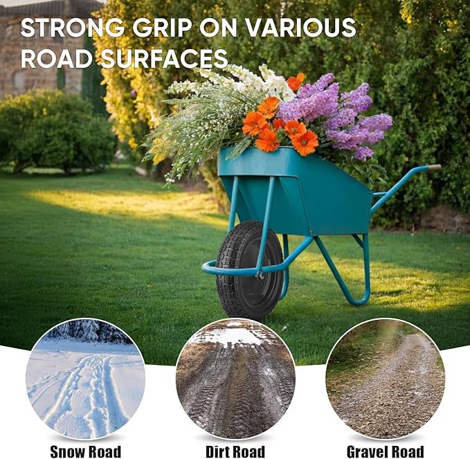 TICONN 4.80/4.00-8 Tire, 16" Flat Free Wheelbarrow Tire and Wheel, Solid Replacement Tires with 3" Centered Hub, 5/8" 3/4" Bearings, Universal Fit 4.80/4.00-8, 3.50/3.00-8, 4.00-6 (Black)