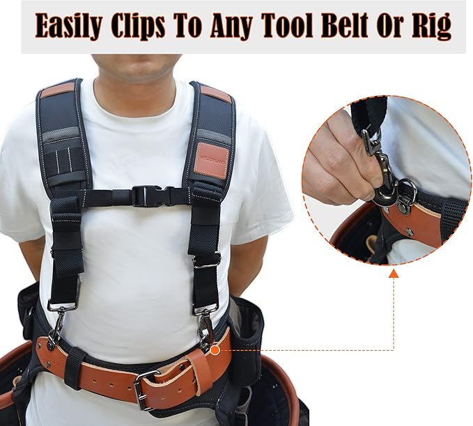 WELKINLAND Heavy-Duty leather tool belt suspenders, Leather tool bag suspenders, Carpenter suspenders, Construction tool belt for men